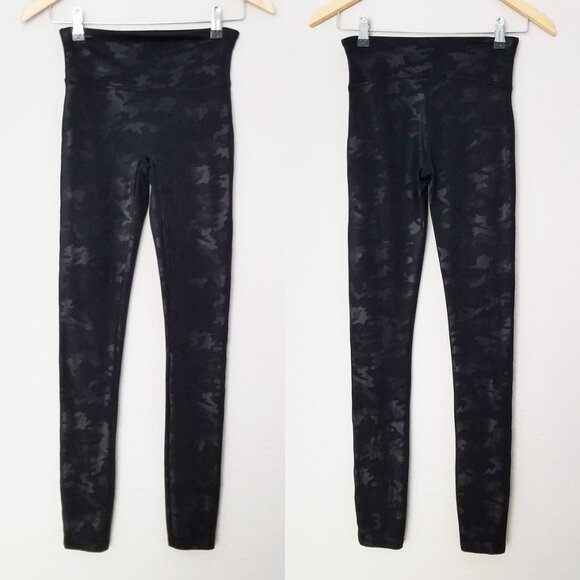 SPANX Faux Leather Camo Legging S High Waist Stretchy Disco Pants Black Slimming - Picture 4 of 10